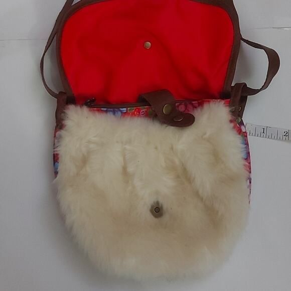 Desigual Floral Faux Fur Crossbody Bag Boho Chic Colorful Winter Retro Festival - Picture 7 of 10